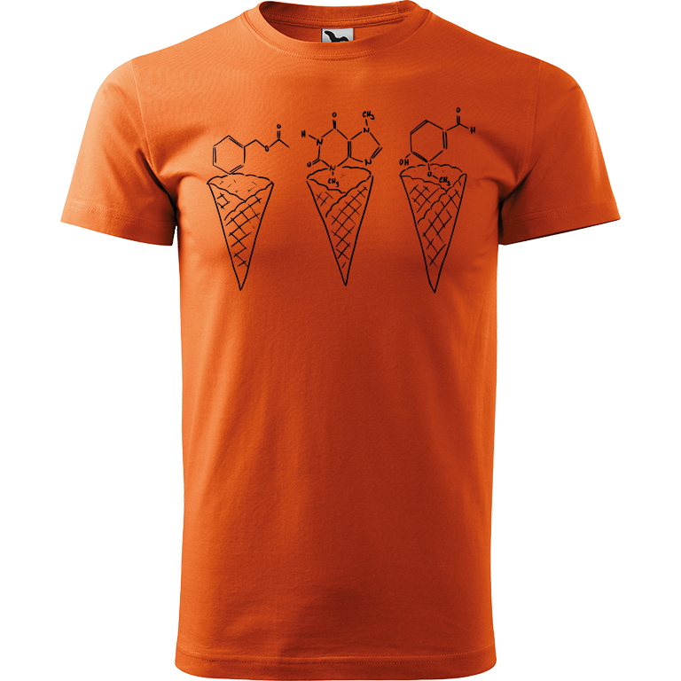 Ručně malované pánské triko Heavy New - Zmrzliny - Jahoda, čokoláda a vanilka Velikost trička: XXL, Barva trička: ORANŽOVÁ, Barva motivu: ČERNÁ