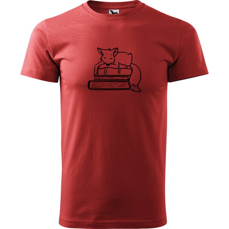 Ručně malované pánské triko Heavy New - Liška na knihách Velikost trička: L, Barva trička: BORDÓ, Barva motivu: ČERNÁ