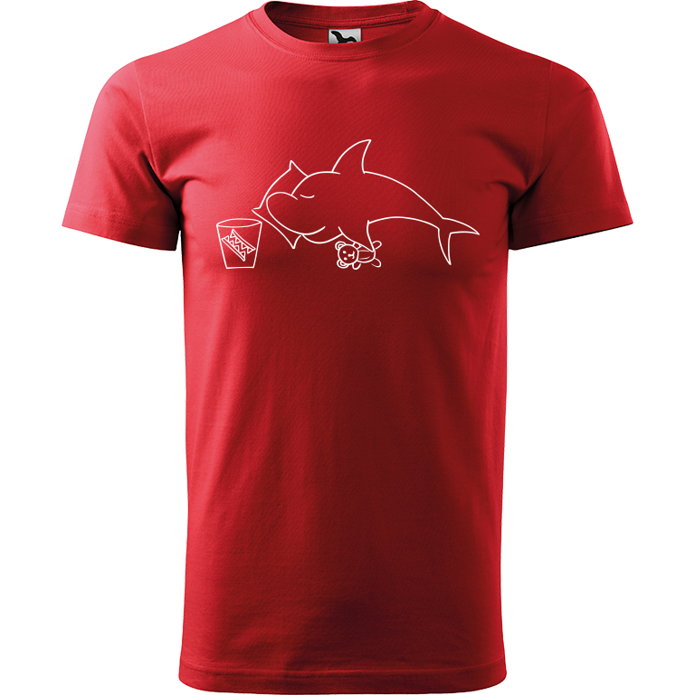 Ručně malované pánské triko Heavy New - Spící žralok Velikost trička: M, Barva trička: ČERVENÁ, Barva motivu: BÍLÁ