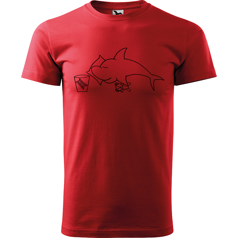 Ručně malované pánské triko Heavy New - Spící žralok Velikost trička: XXL, Barva trička: ČERVENÁ, Barva motivu: ČERNÁ