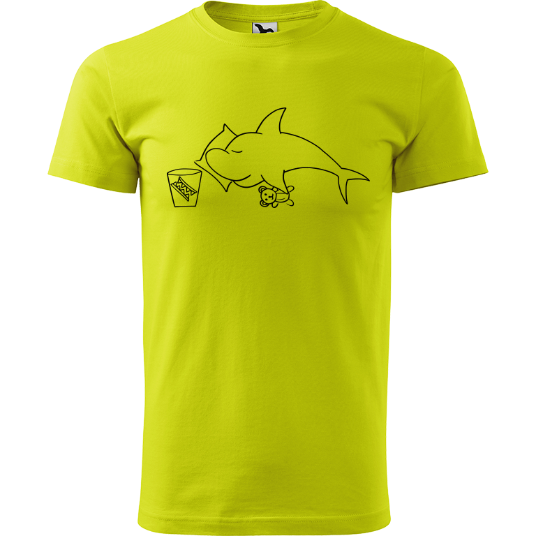 Ručně malované pánské triko Heavy New - Spící žralok Velikost trička: XL, Barva trička: LIMETKOVÁ, Barva motivu: ČERNÁ