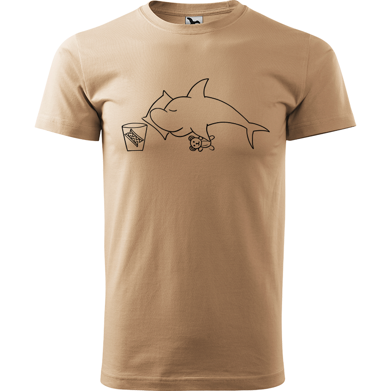 Ručně malované pánské triko Heavy New - Spící žralok Velikost trička: XL, Barva trička: PÍSKOVÁ, Barva motivu: ČERNÁ