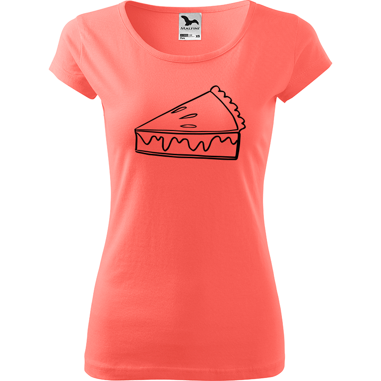 Ručně malované dámské triko Pure - Pie Velikost trička: M, Barva trička: KORÁLOVÁ, Barva motivu: ČERNÁ