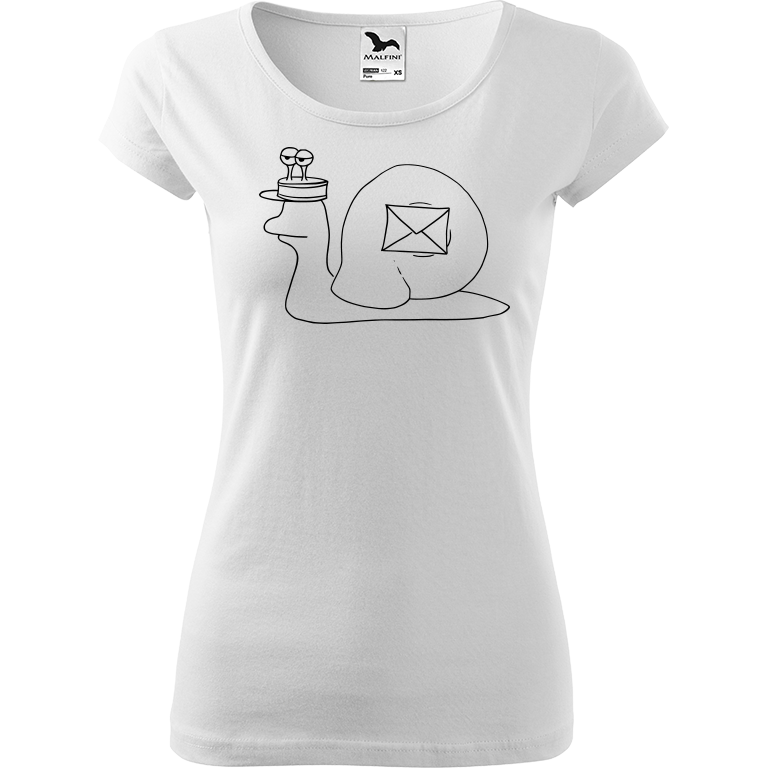 Ručně malované dámské triko Pure - Poštovní šnek Velikost trička: XL, Barva trička: BÍLÁ, Barva motivu: ČERNÁ