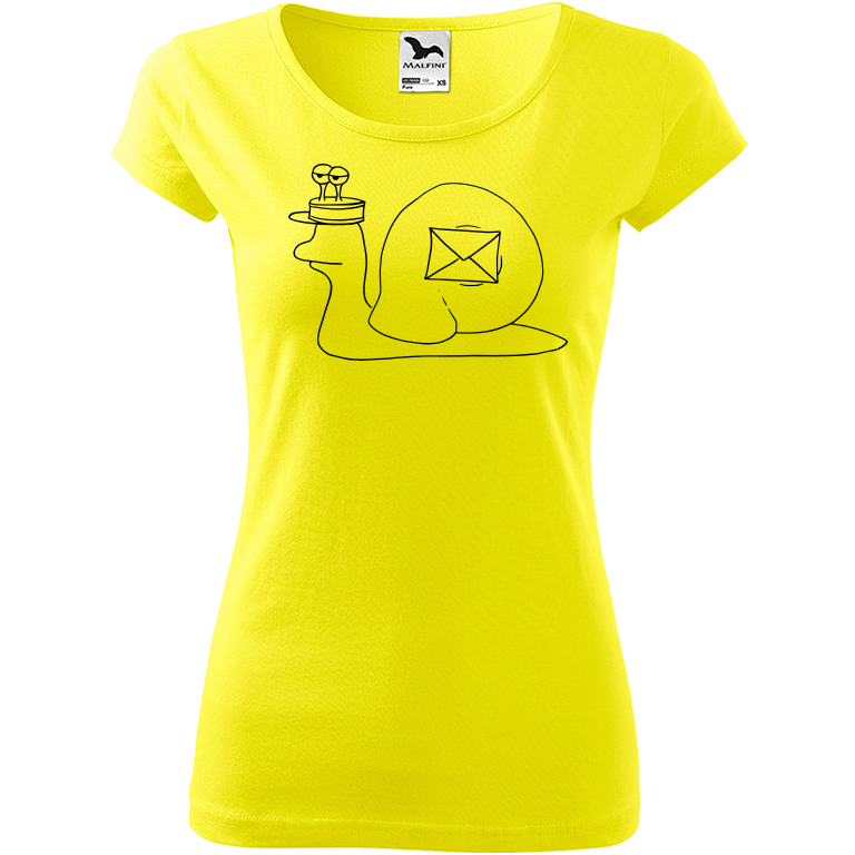 Ručně malované dámské triko Pure - Poštovní šnek Velikost trička: S, Barva trička: CITRONOVÁ, Barva motivu: ČERNÁ