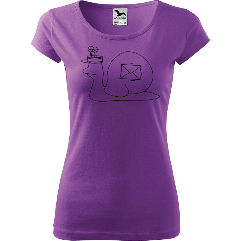 Ručně malované dámské triko Pure - Poštovní šnek Velikost trička: XL, Barva trička: FIALOVÁ, Barva motivu: ČERNÁ