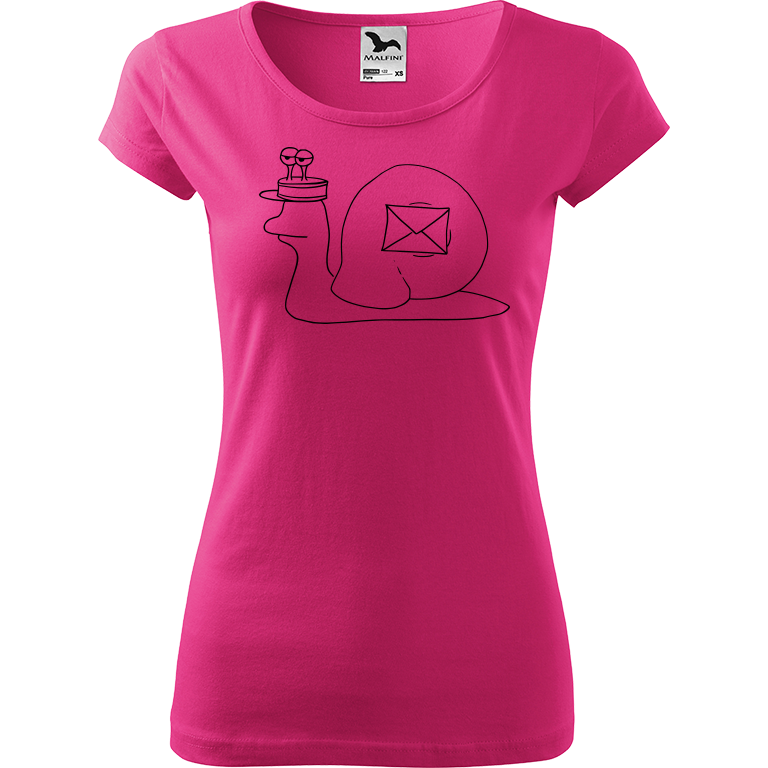 Ručně malované dámské triko Pure - Poštovní šnek Velikost trička: M, Barva trička: RŮŽOVÁ, Barva motivu: ČERNÁ