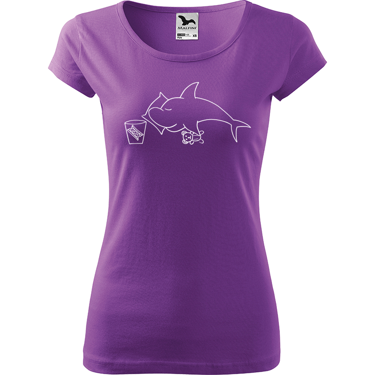 Ručně malované dámské triko Pure - Spící žralok Velikost trička: L, Barva trička: FIALOVÁ, Barva motivu: BÍLÁ