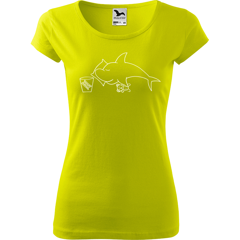 Ručně malované dámské triko Pure - Spící žralok Velikost trička: S, Barva trička: LIMETKOVÁ, Barva motivu: BÍLÁ