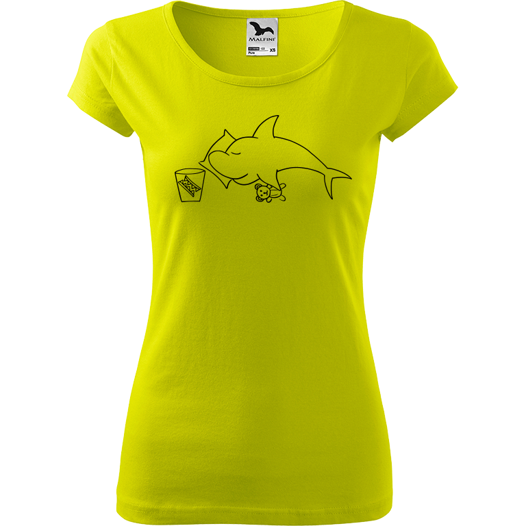 Ručně malované dámské triko Pure - Spící žralok Velikost trička: XS, Barva trička: LIMETKOVÁ, Barva motivu: ČERNÁ