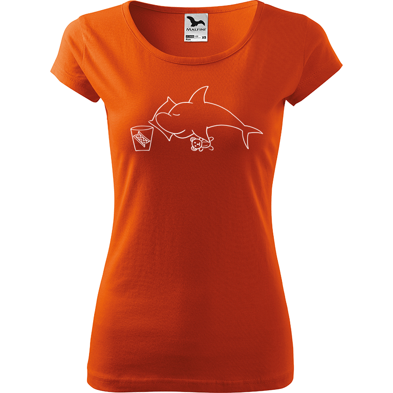 Ručně malované dámské triko Pure - Spící žralok Velikost trička: M, Barva trička: ORANŽOVÁ, Barva motivu: BÍLÁ