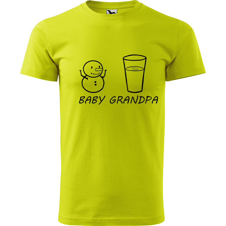 Ručně malované pánské triko Heavy New - Baby Snowman, Grandpa Snowman Velikost trička: XL, Barva trička: LIMETKOVÁ, Barva motivu: ČERNÁ