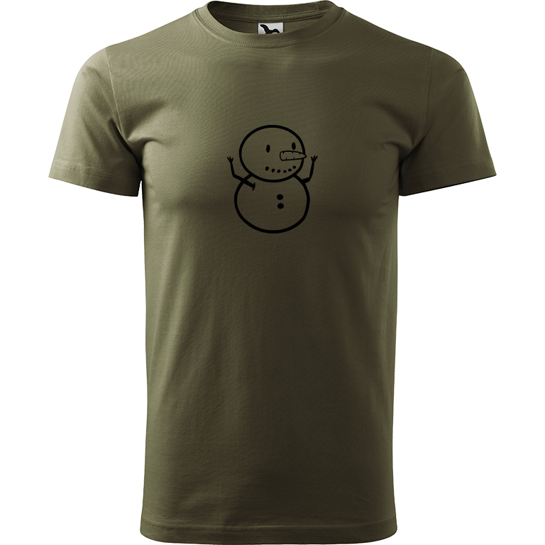 Ručně malované pánské triko Heavy New - Sněhuláče Velikost trička: L, Barva trička: ARMY, Barva motivu: ČERNÁ