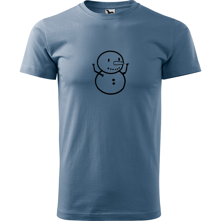 Ručně malované pánské triko Heavy New - Sněhuláče Velikost trička: M, Barva trička: DENIM, Barva motivu: ČERNÁ