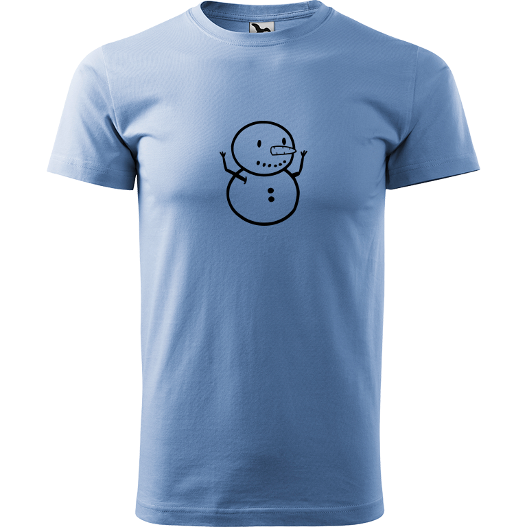 Ručně malované pánské triko Heavy New - Sněhuláče Velikost trička: XL, Barva trička: NEBESKY MODRÁ, Barva motivu: ČERNÁ