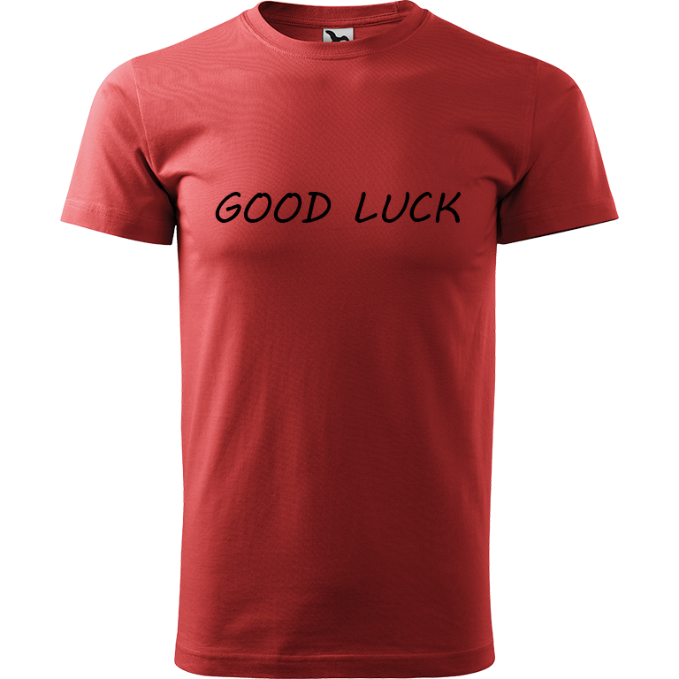 Ručně malované pánské triko Heavy New - Good Luck Velikost trička: L, Barva trička: BORDÓ, Barva motivu: ČERNÁ