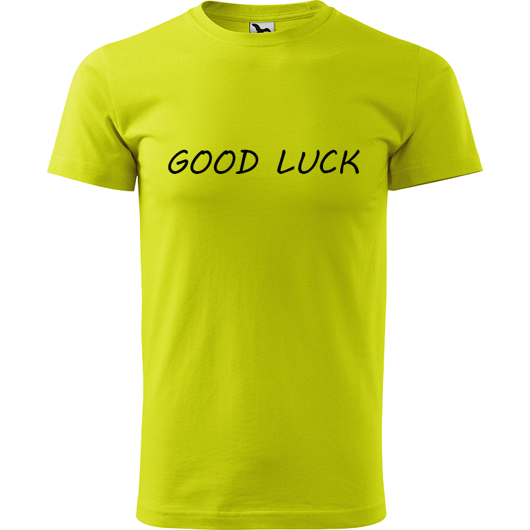 Ručně malované pánské triko Heavy New - Good Luck Velikost trička: XL, Barva trička: LIMETKOVÁ, Barva motivu: ČERNÁ