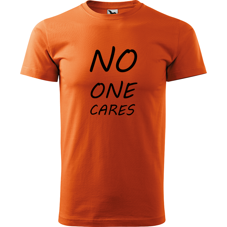 Ručně malované pánské triko Heavy New - No One Cares Velikost trička: XS, Barva trička: ORANŽOVÁ, Barva motivu: ČERNÁ