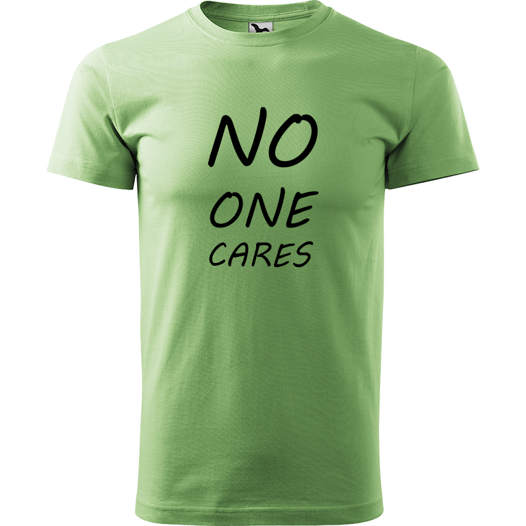 Ručně malované pánské triko Heavy New - No One Cares Velikost trička: XXL, Barva trička: TRÁVOVĚ ZELENÁ, Barva motivu: ČERNÁ