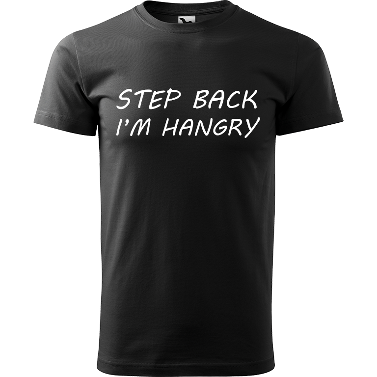 Ručně malované pánské triko Heavy New - Step Back! I'm Hangry Velikost trička: M, Barva trička: CITRONOVÁ, Barva motivu: BÍLÁ