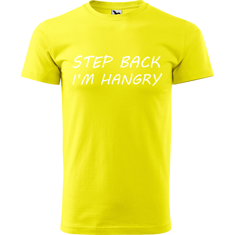 Ručně malované pánské triko Heavy New - Step Back! I'm Hangry Velikost trička: XS, Barva trička: ČERVENÁ, Barva motivu: BÍLÁ