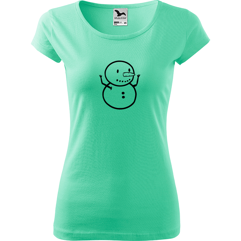 Ručně malované dámské triko Pure - Sněhuláče Velikost trička: XL, Barva trička: MÁTOVÁ, Barva motivu: ČERNÁ