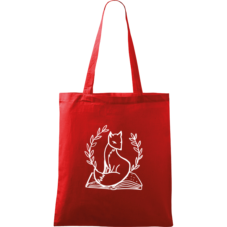Ručně malovaná plátěná taška Handy - Liška na knize Barva tašky: ČERVENÁ, Barva motivu: BÍLÁ