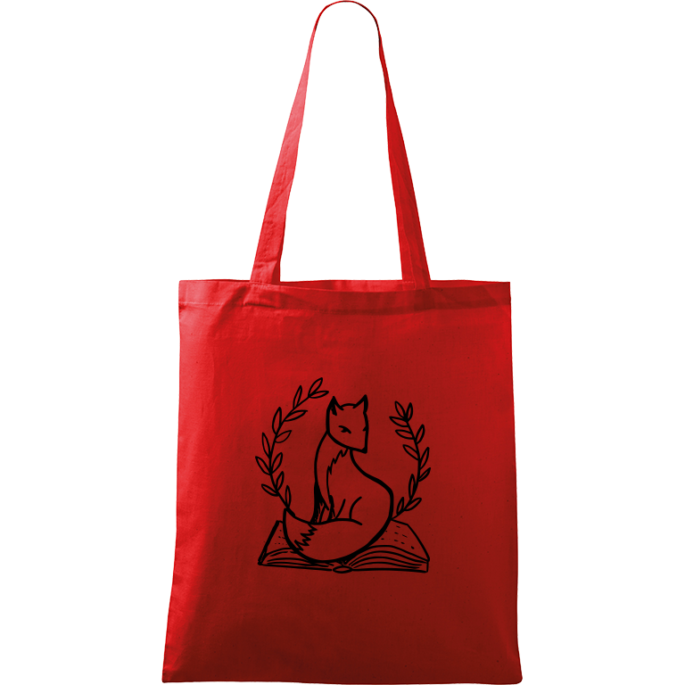 Ručně malovaná plátěná taška Handy - Liška na knize Barva tašky: ČERVENÁ, Barva motivu: ČERNÁ