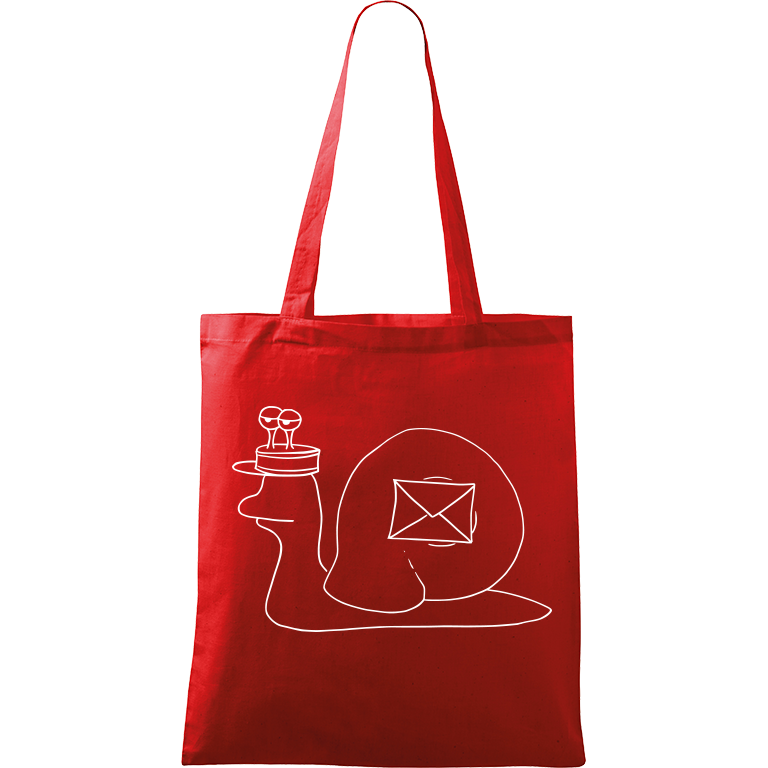 Ručně malovaná plátěná taška Handy - Poštovní šnek Barva tašky: ČERVENÁ, Barva motivu: BÍLÁ