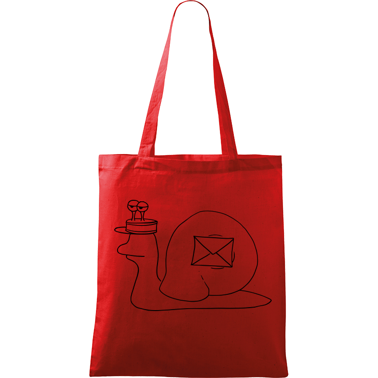 Ručně malovaná plátěná taška Handy - Poštovní šnek Barva tašky: ČERVENÁ, Barva motivu: ČERNÁ
