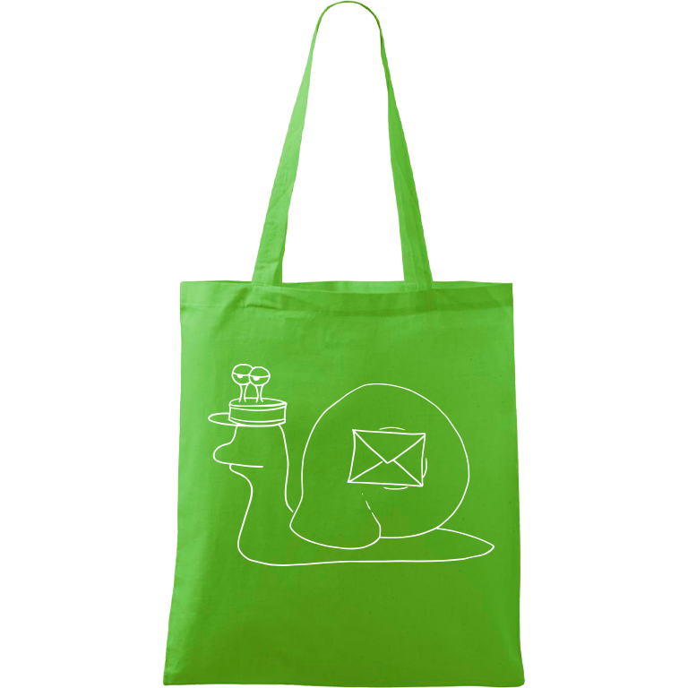Ručně malovaná plátěná taška Handy - Poštovní šnek Barva tašky: ZELENÁ, Barva motivu: BÍLÁ