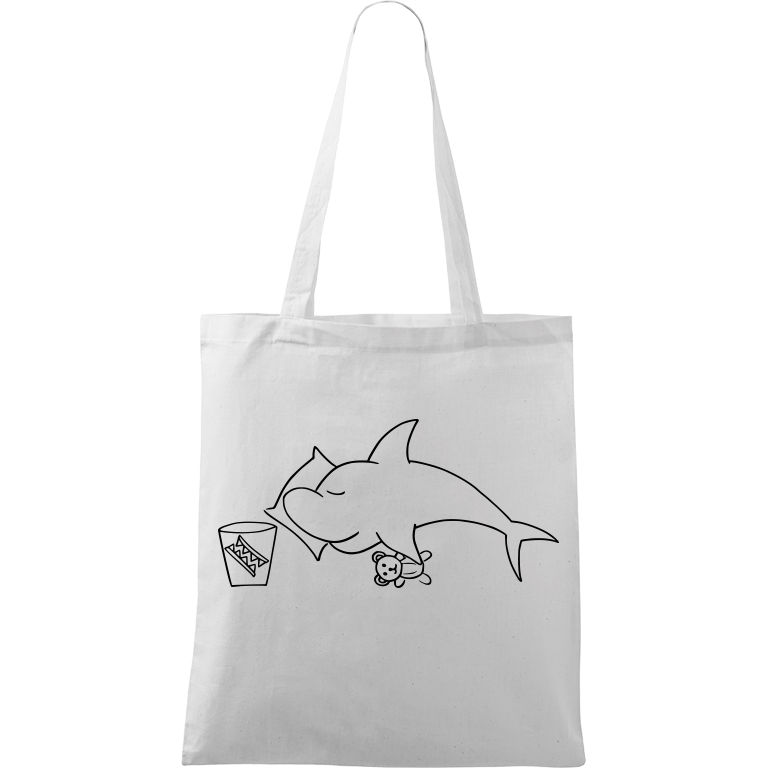 Ručně malovaná plátěná taška Handy - Spící žralok Barva tašky: BÍLÁ, Barva motivu: ČERNÁ