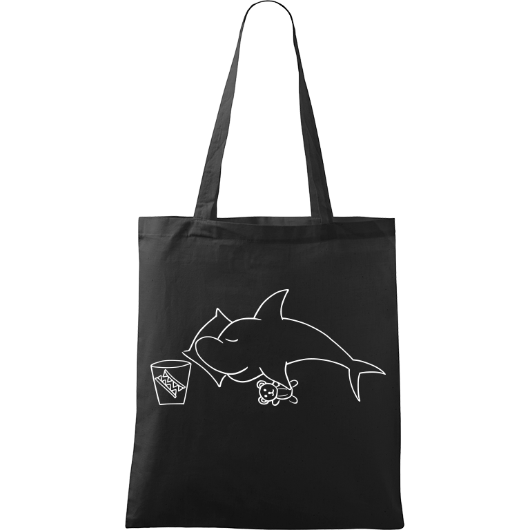 Ručně malovaná plátěná taška Handy - Spící žralok Barva tašky: ČERNÁ, Barva motivu: BÍLÁ
