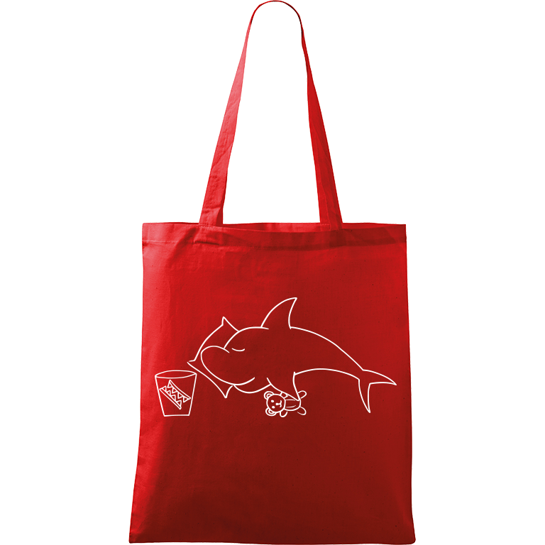 Ručně malovaná plátěná taška Handy - Spící žralok Barva tašky: ČERVENÁ, Barva motivu: BÍLÁ