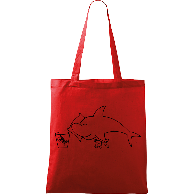 Ručně malovaná plátěná taška Handy - Spící žralok Barva tašky: ČERVENÁ, Barva motivu: ČERNÁ