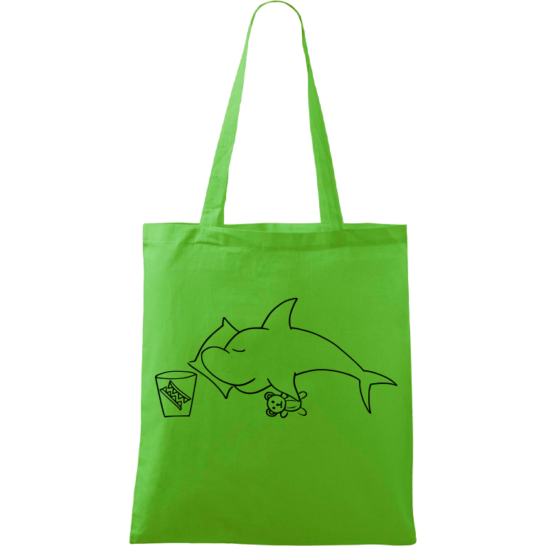 Ručně malovaná plátěná taška Handy - Spící žralok Barva tašky: ZELENÁ, Barva motivu: ČERNÁ