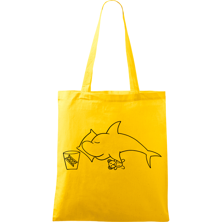 Ručně malovaná plátěná taška Handy - Spící žralok Barva tašky: ŽLUTÁ, Barva motivu: ČERNÁ