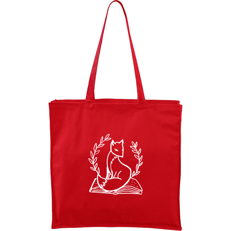 Ručně malovaná plátěná taška Carry - Liška na knize Barva tašky: ČERVENÁ, Barva motivu: BÍLÁ