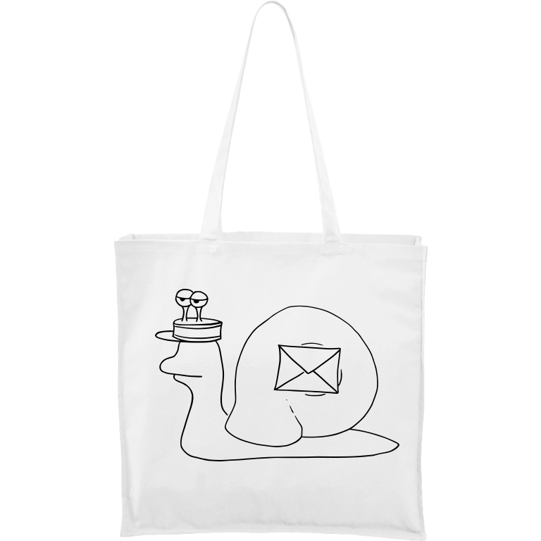 Ručně malovaná plátěná taška Carry - Poštovní šnek Barva tašky: BÍLÁ, Barva motivu: ČERNÁ