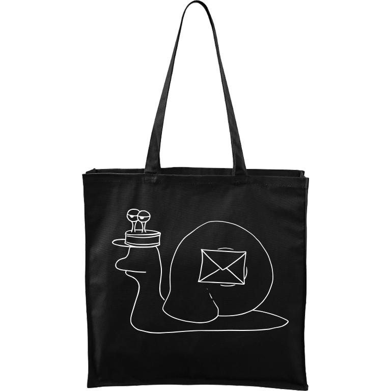 Ručně malovaná plátěná taška Carry - Poštovní šnek Barva tašky: ČERNÁ, Barva motivu: BÍLÁ