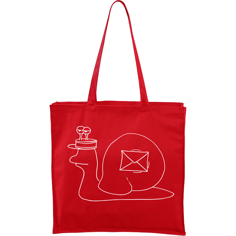 Ručně malovaná plátěná taška Carry - Poštovní šnek Barva tašky: ČERVENÁ, Barva motivu: BÍLÁ