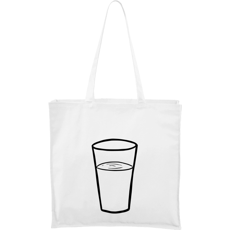 Ručně malovaná plátěná taška Carry - Sklenička s vodou Barva tašky: BÍLÁ, Barva motivu: ČERNÁ