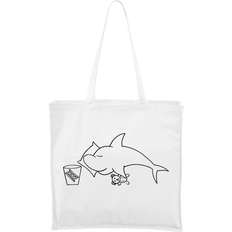 Ručně malovaná plátěná taška Carry - Spící žralok Barva tašky: BÍLÁ, Barva motivu: ČERNÁ