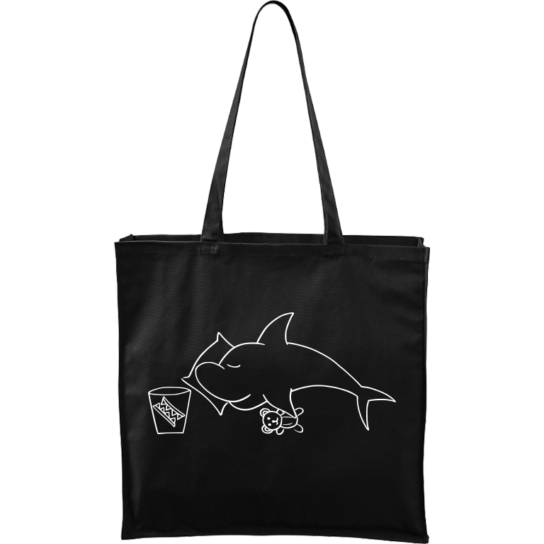 Ručně malovaná plátěná taška Carry - Spící žralok Barva tašky: ČERNÁ, Barva motivu: BÍLÁ