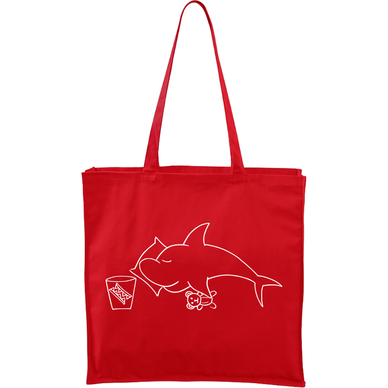 Ručně malovaná plátěná taška Carry - Spící žralok Barva tašky: ČERVENÁ, Barva motivu: BÍLÁ