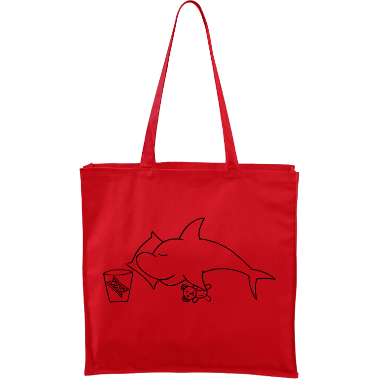 Ručně malovaná plátěná taška Carry - Spící žralok Barva tašky: ČERVENÁ, Barva motivu: ČERNÁ