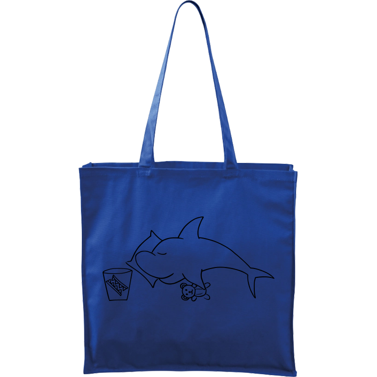 Ručně malovaná plátěná taška Carry - Spící žralok Barva tašky: MODRÁ, Barva motivu: ČERNÁ