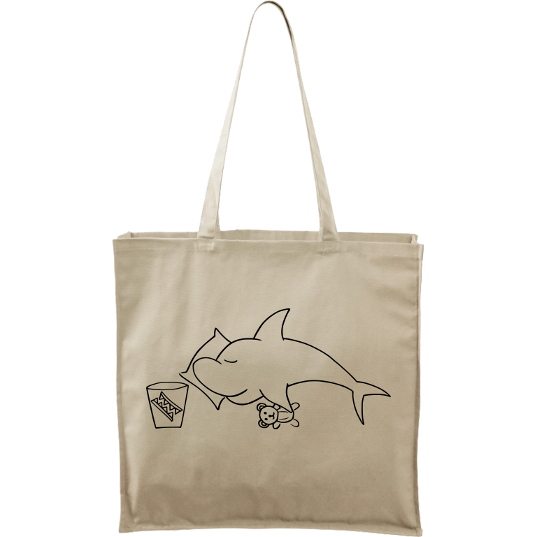 Ručně malovaná plátěná taška Carry - Spící žralok Barva tašky: PŘÍRODNÍ, Barva motivu: ČERNÁ