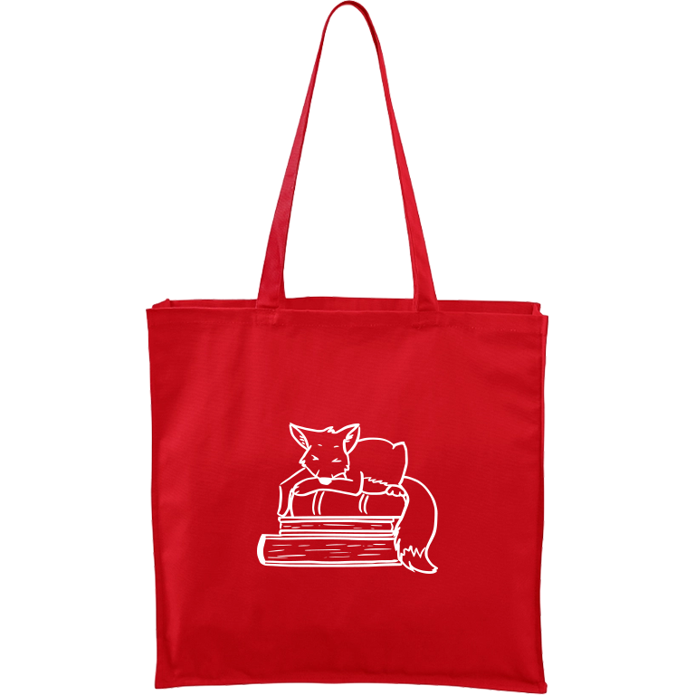 Ručně malovaná plátěná taška Carry - Liška na knihách Barva tašky: ČERVENÁ, Barva motivu: BÍLÁ
