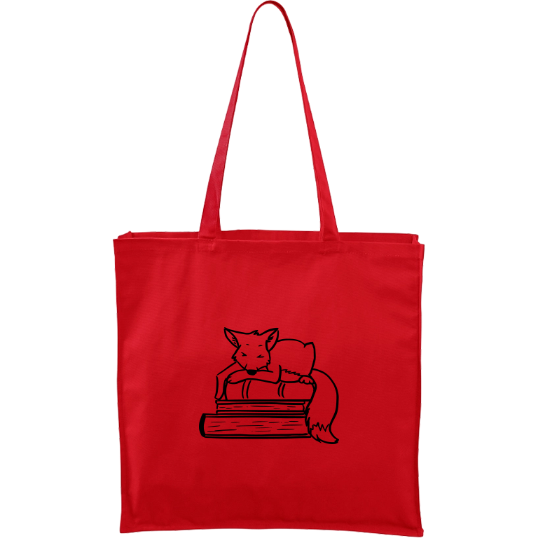 Ručně malovaná plátěná taška Carry - Liška na knihách Barva tašky: ČERVENÁ, Barva motivu: ČERNÁ